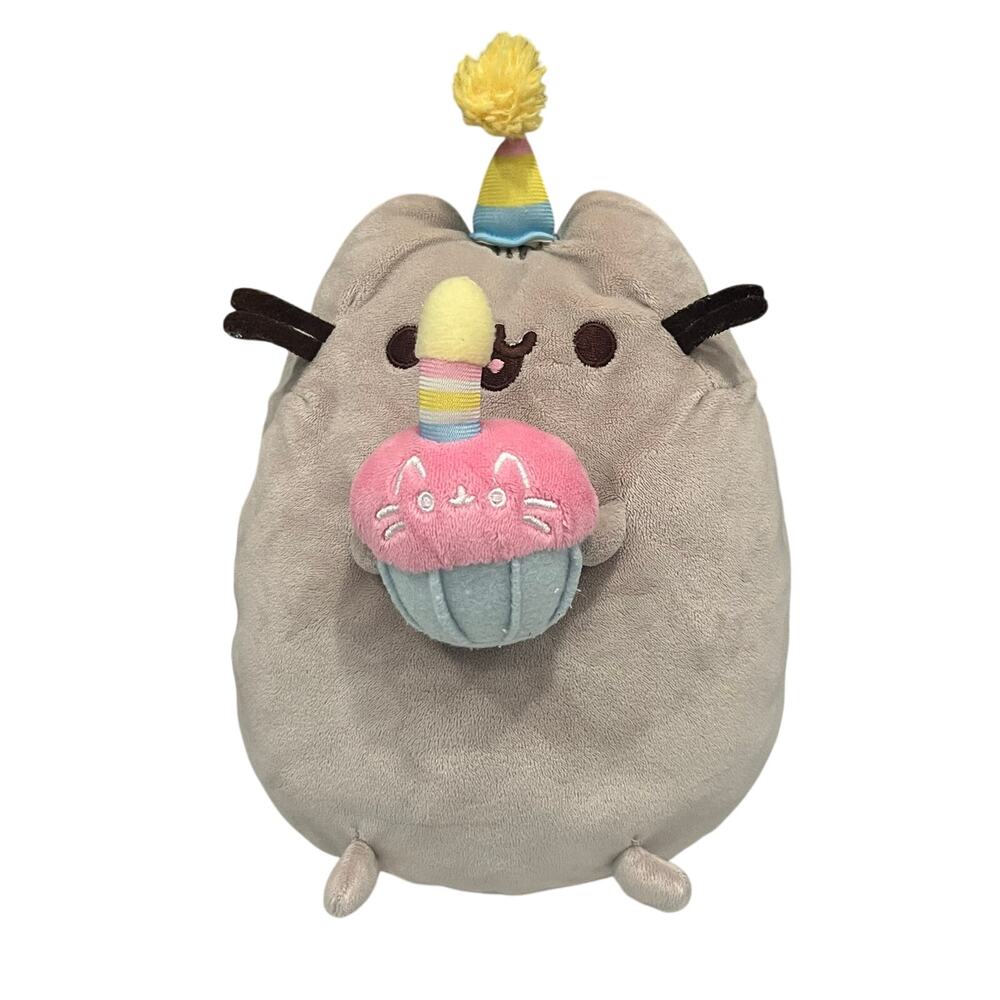 GUND Pusheen Birthday Cupcake Plush – 10.5" Gray Tabby Cat Stuffed Animal